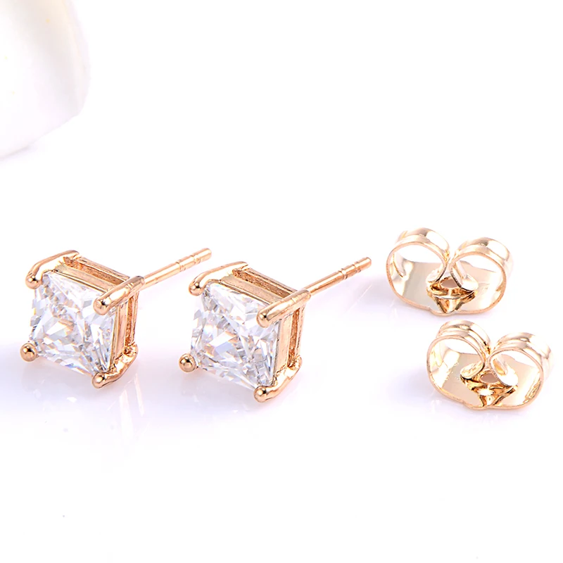 Модные ювелирные изделия 18 Позолоченные прозрачные фианиты Квадратные