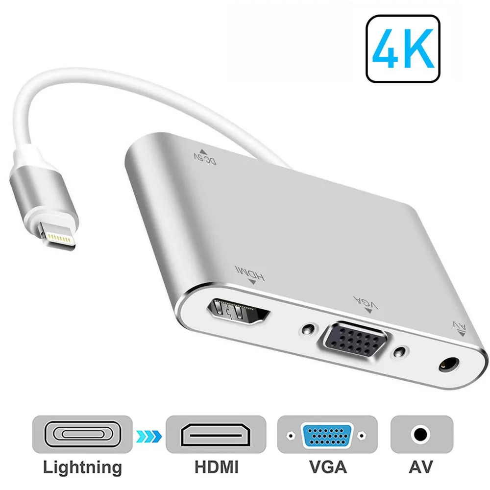 HDMI VGA AV адаптер конвертер 4 в 1 Цифровой совместимый с iPhone X / 8 Plus/7/7 Plus проектор HDTV