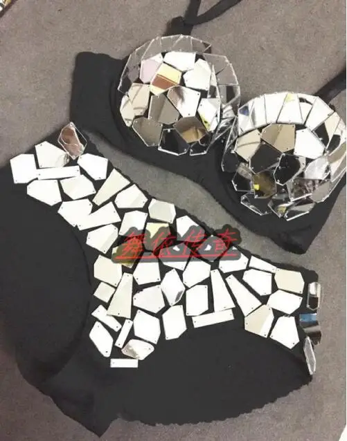 Сценические костюмы женский клубный зеркальный бюстгальтер барные зеркальные