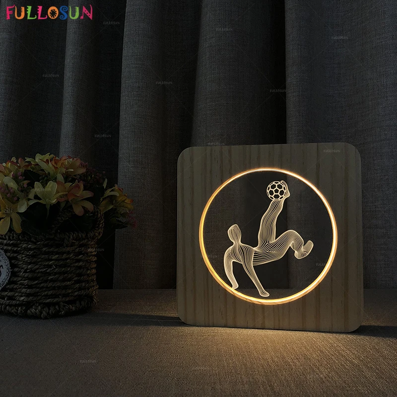 FULLOSUN 3D LED Lamp Warm White Color Touch Light Basketball Soccer Model Wood Table for Kids Bedside Decor NightLight | Освещение