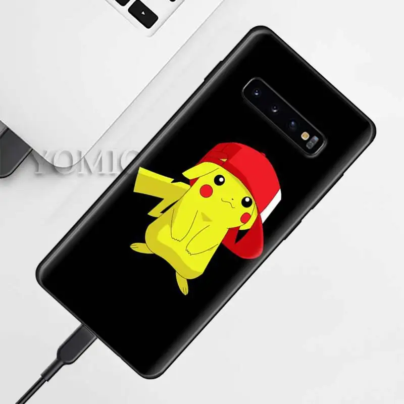 Силиконовый чехол Pokemons ball Pika для samsung Galaxy S10e S9 S8 S10 Plus S7 Note 9 8 A50 A70, черный мягкий чехол