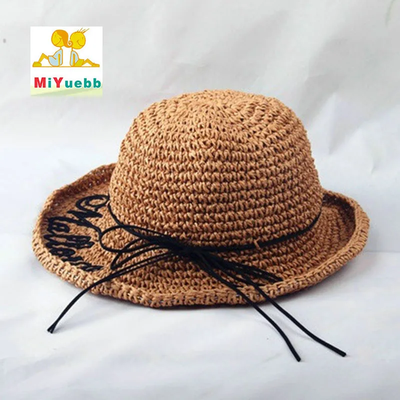 New Summer Sunscreen child Girl Ladies Women Foldable Striped Bow Cap Big along hat Sun beach lm37 | Детская одежда и обувь