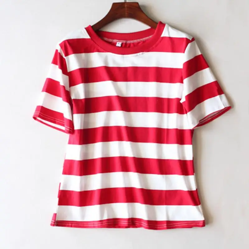 Модные летние Для женщин Свободные Тонкий футболка большой Размеры полосатый