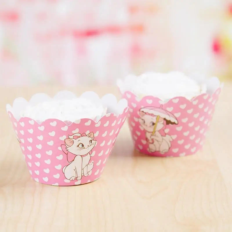 24 шт. (12 оберток + 12 топперов) обертка для капкейков мари кот украшение торта