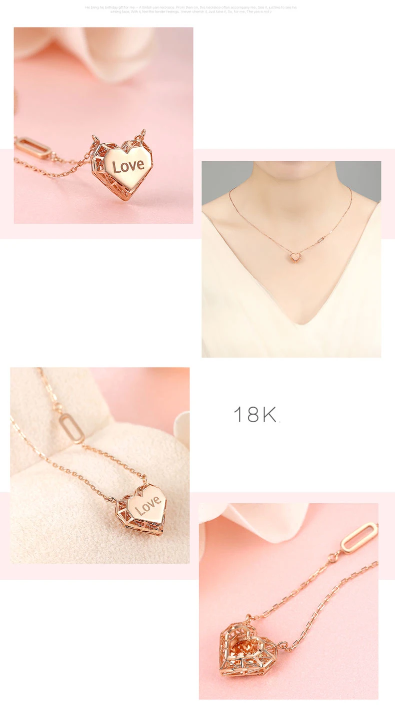SA SILVERAGE, сердце, любовь, подвеска, ожерелья, 18 K, розовое золото, женская подвеска,, цепочка, буква, любовь, ожерелья, Настоящее розовое золото, ювелирное изделие