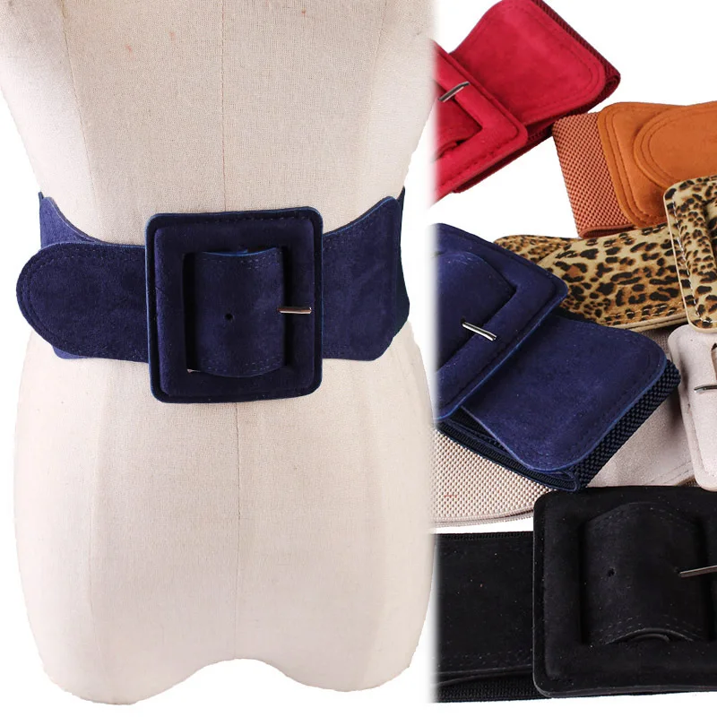 Ultra Wide Leopard Fabric Velvet Corset Belt Women Big Square Buckle Belts Tight Body Slim Elastic Waistband Ceinture Cummerbund |