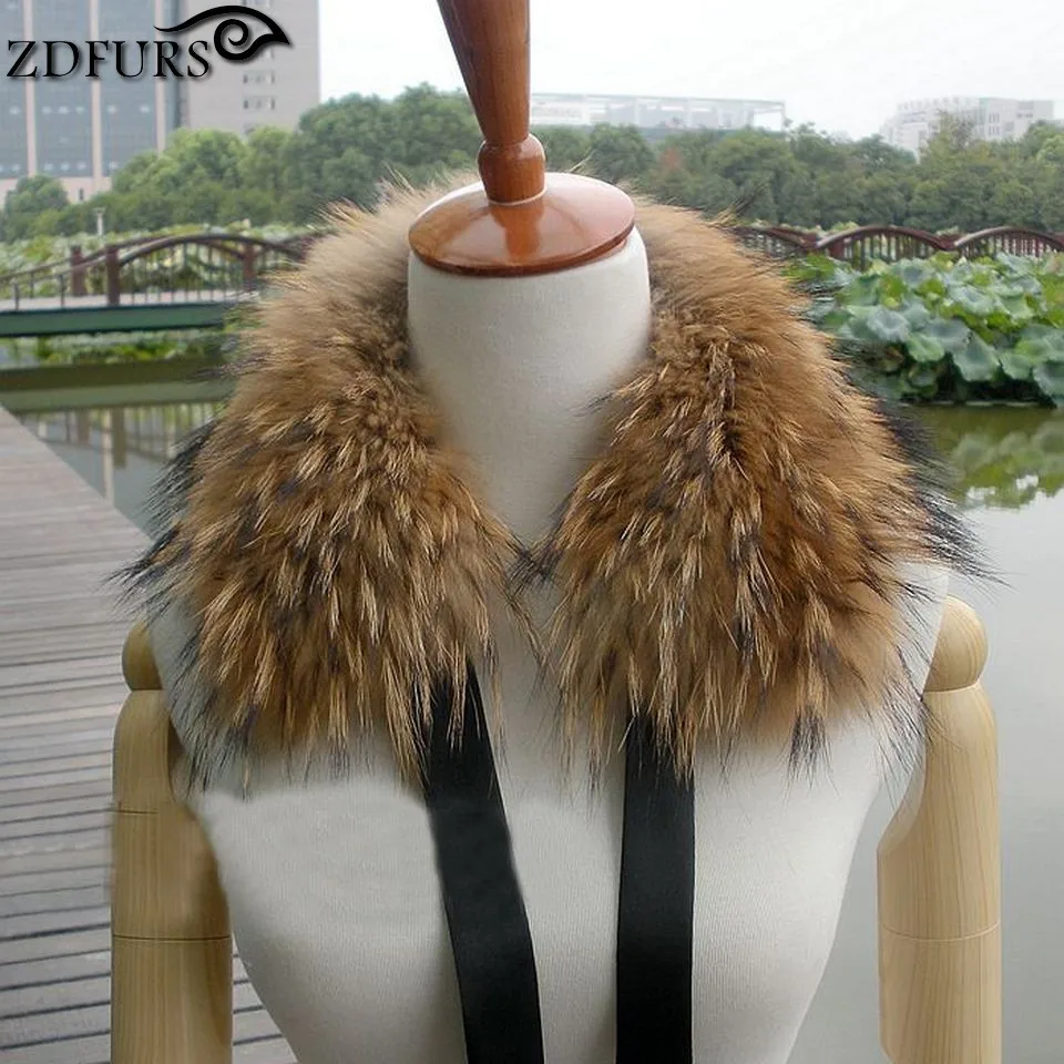 ZDFURS * Настоящий С воротником из меха енота глушитель меховой шарф для зимы с