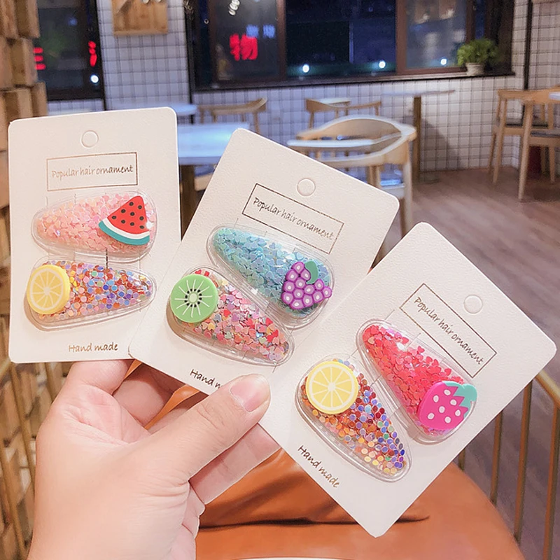 Новинка милые детские заколки для волос с фруктами Клубничные блестки