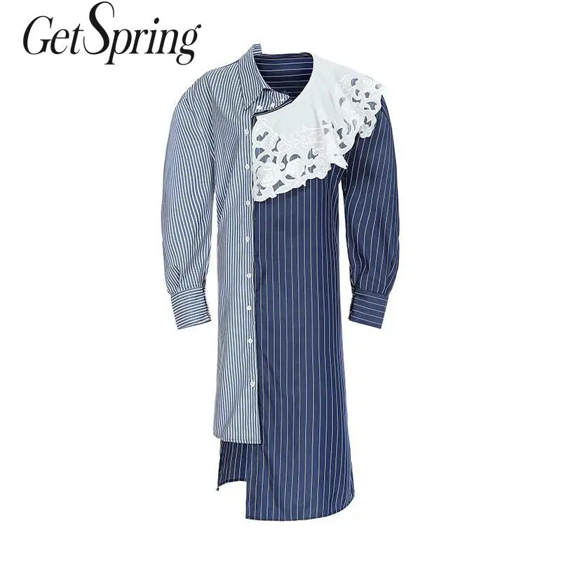 GETSRING Женское Платье асимметричное кружевное лоскутное платье в полоску