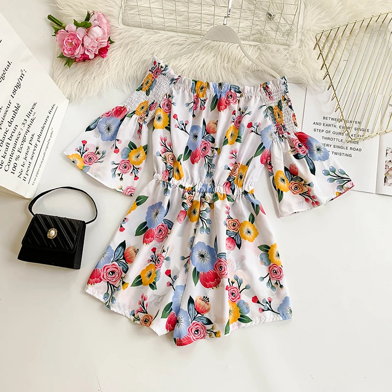 Женский модный боди с открытыми плечами цветочный принт новинка 2019 короткий