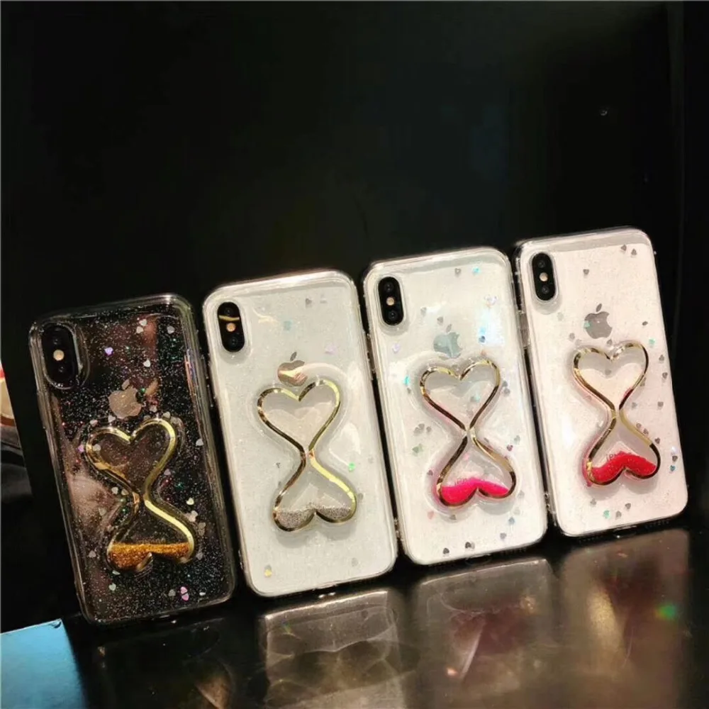 Роскошный модный милый чехол с сердечками для iphone 5 6 6s 7 8 plus X Блестящий Мягкий из