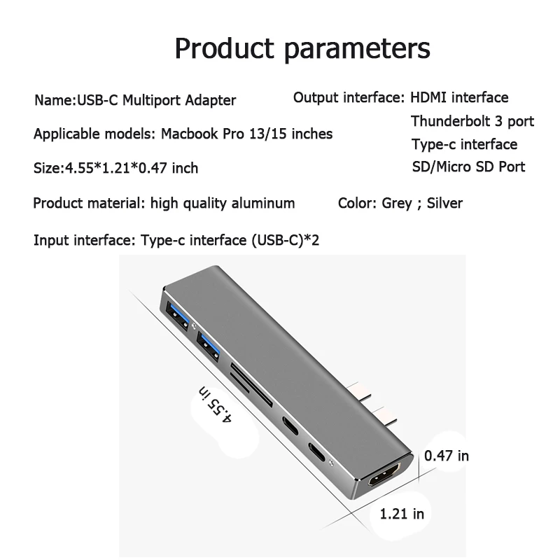Док-станция Ingelon Thunderbolt 3 7 в 1 USB-C двойной кардридер Type-C USB адаптер для зарядки 4K HDMI