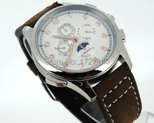 44 мм Parnis с белым циферблатом Automaitc Chronometer multi-funtion мужские часы мира 248B | Наручные