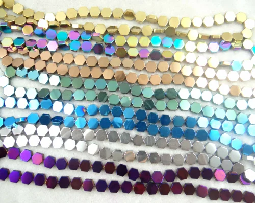 Natural Quartz crystal Titanium Hematite Faceted Gem Loose HEXAGONAL Beads loose beads 8mm making jewelry 15'' H48 | Украшения и