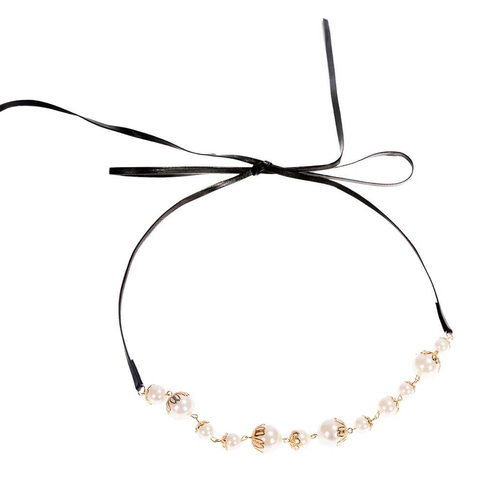 Fashion Women Simulated Pearl Bohemian Chokers Necklace Black Rope Long Chain Maxi Statement Necklaces For Wedding Jewelry | Украшения и