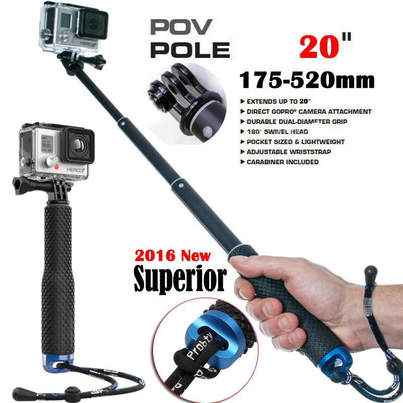 POV Pola 20 &quotАлюминиевый Телескопический монопод Go Pro селфи палка адаптер для GoPro HERO 5