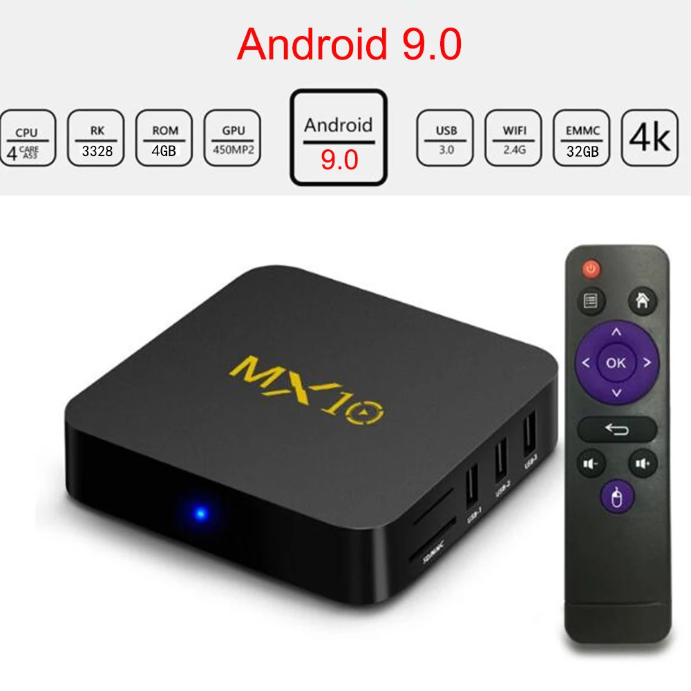 MX10 ТВ приставка Android 9,0 RK3328 четырехъядерный 64 бит DDR 4 ГБ 32 ГБ 4K HD Wifi 100M LAN USB 3,0 KD медиаплеер Pk H96 Pro 3g 32G ТВ приставка