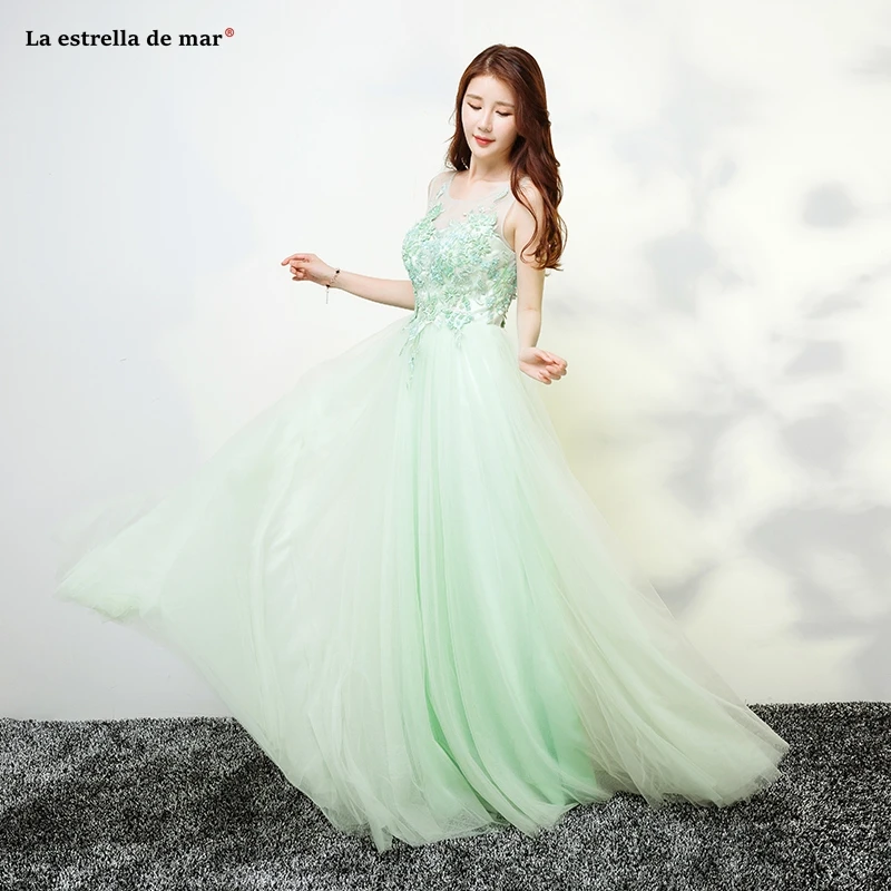 Vestido dama de honor boda2019 новое платье подружки невесты из тюля с открытой спиной и кристаллами Алина мятно-зеленого цвета длинное платье abiti damigelle