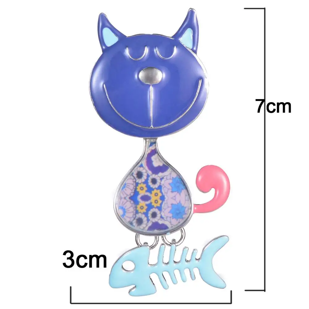 Броши и булавки Cring Coco с эмалью голубого цвета кошки Мультяшные животные