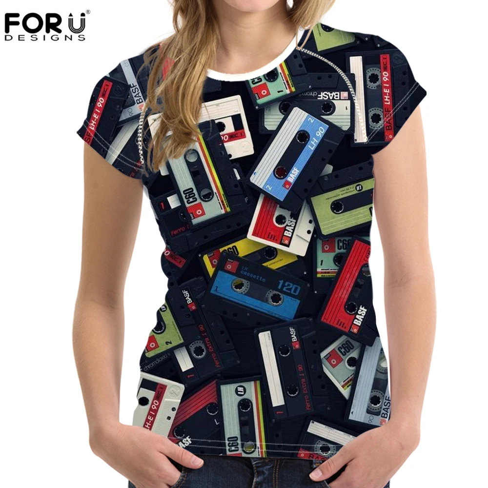 FORUDESIGNS/Женские повседневные футболки с магнитной лентой Harajuku модные 3D круглым