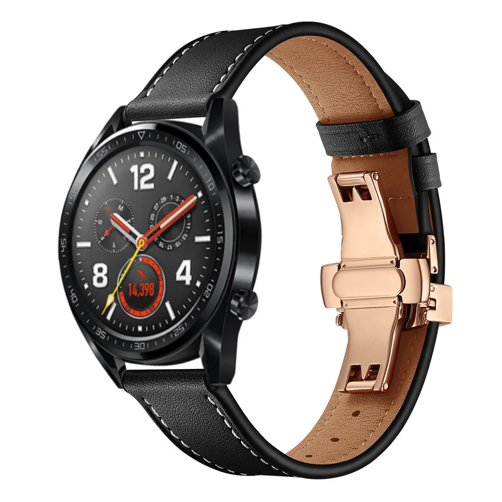 Кожаный ремешок для часов huawei GT для samsung Galaxy Watch active 46 мм gear S3 correa amazfit ремешок Bip 22 мм Браслет Бабочка Пряжка