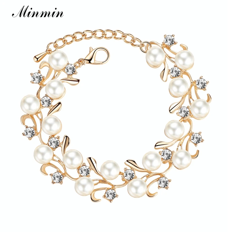 Minmin браслеты из искусственного жемчуга золотистого цвета для женщин Роскошные с