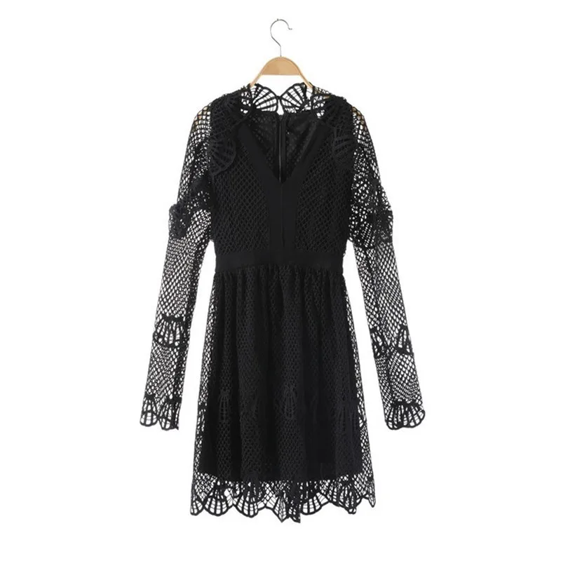 Black Dress TWOTWINSTYLE выдалбливают платье женское сексуальное V образным вырезом с длинным рукавом Высокая талия черные тонкие платья Vestido Модная элегантная одежда - Цвет: Black Dress