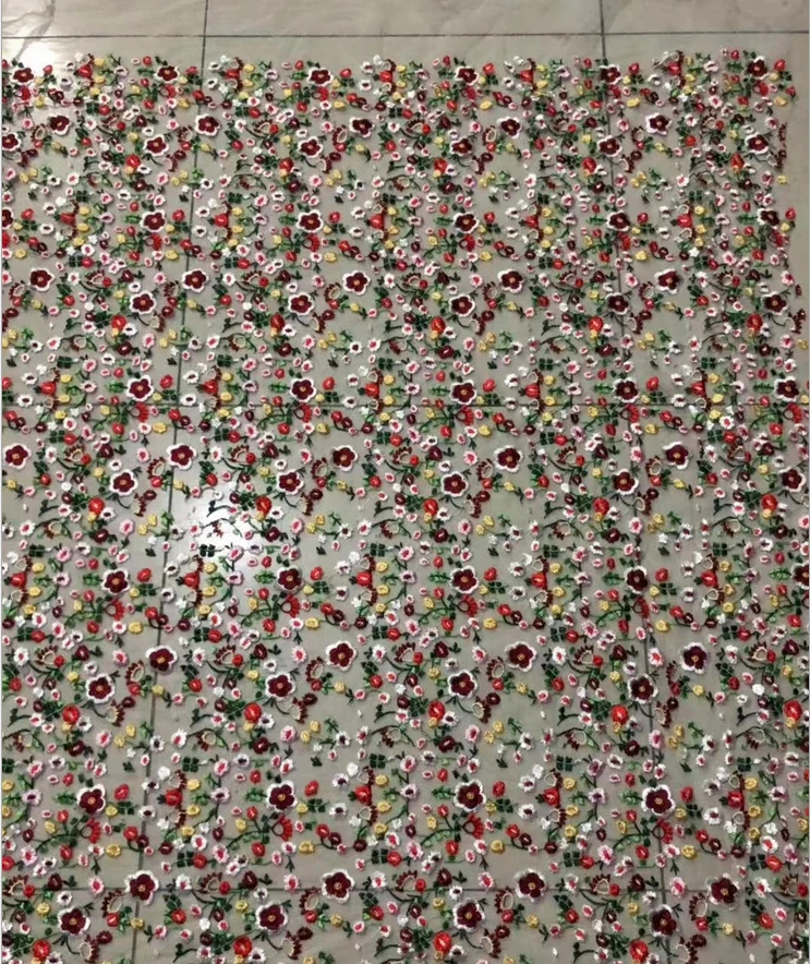 5 ярдов/партия тяжёлый цветок сетка вышивка африканская кружевная ткань материал