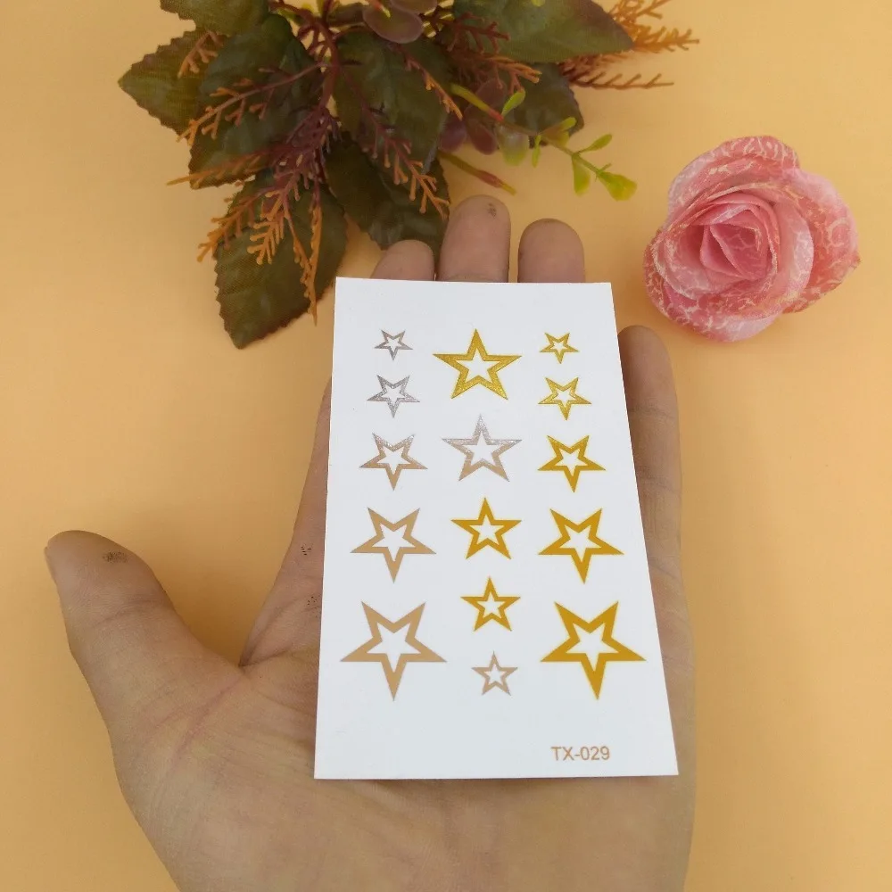Hot Flash Металлические Звезды татуировки золото серебро Выдалбливают Pentagram pattern