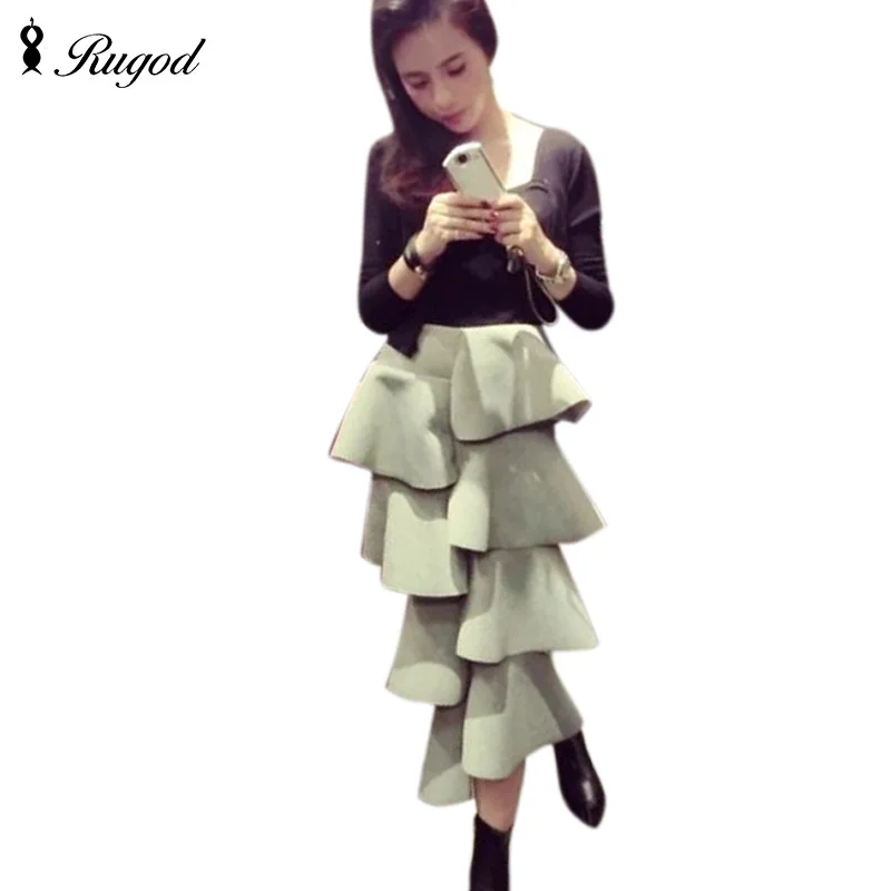 Женская юбка пачка RUGOD многослойная Асимметричная с оборками Повседневная