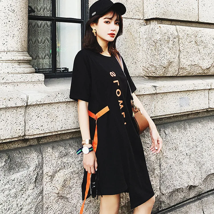 Женская длинная футболка модная повседневная в стиле панк рок с удлиненными