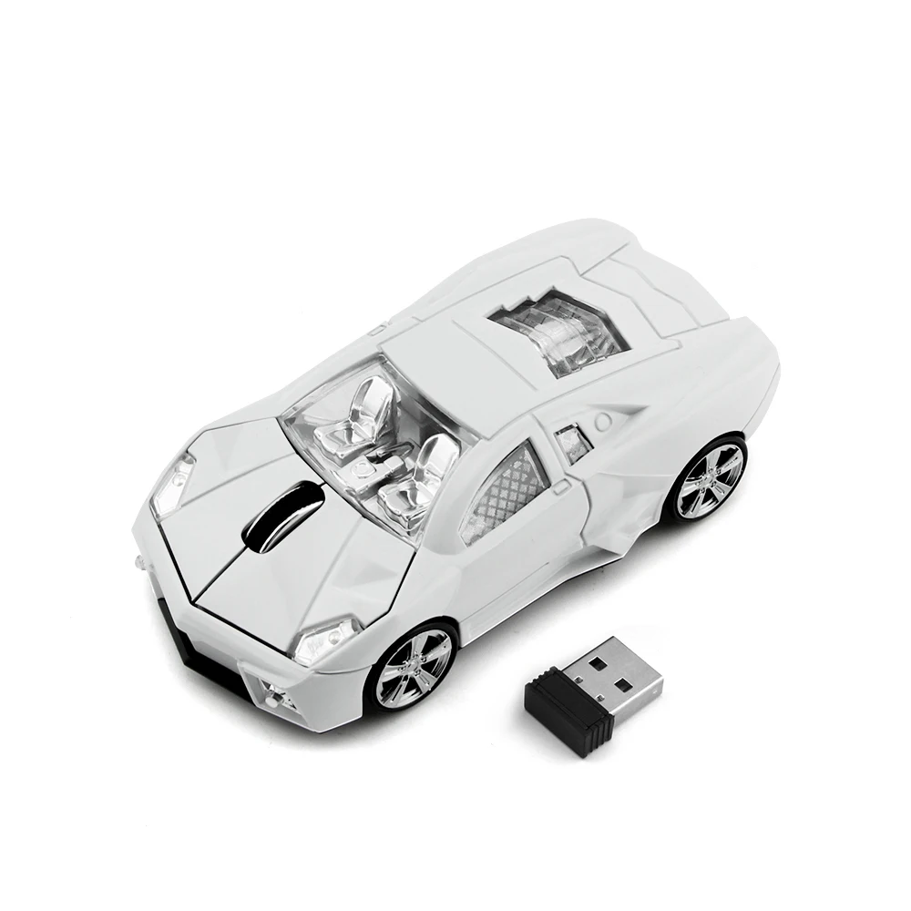 Белый Wireless Mouse 3D Sport Car Shape Optical Computer Mause 2.4Ghz 1600DPI Mini Car Mice With USB Receiver For Laptop PC Desktop - Цвет: Белый