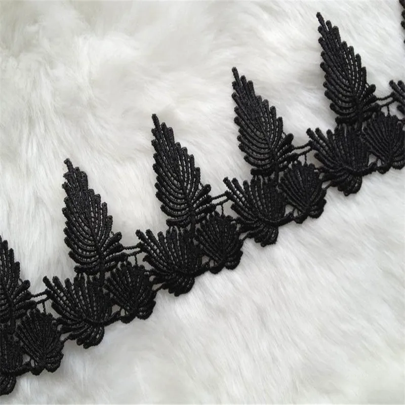 Широкая тесьма для шитья черного кружева Венеции с гипюровой отделкой и кленовыми листьями 2,68 дюйма шириной 2 ярда на.