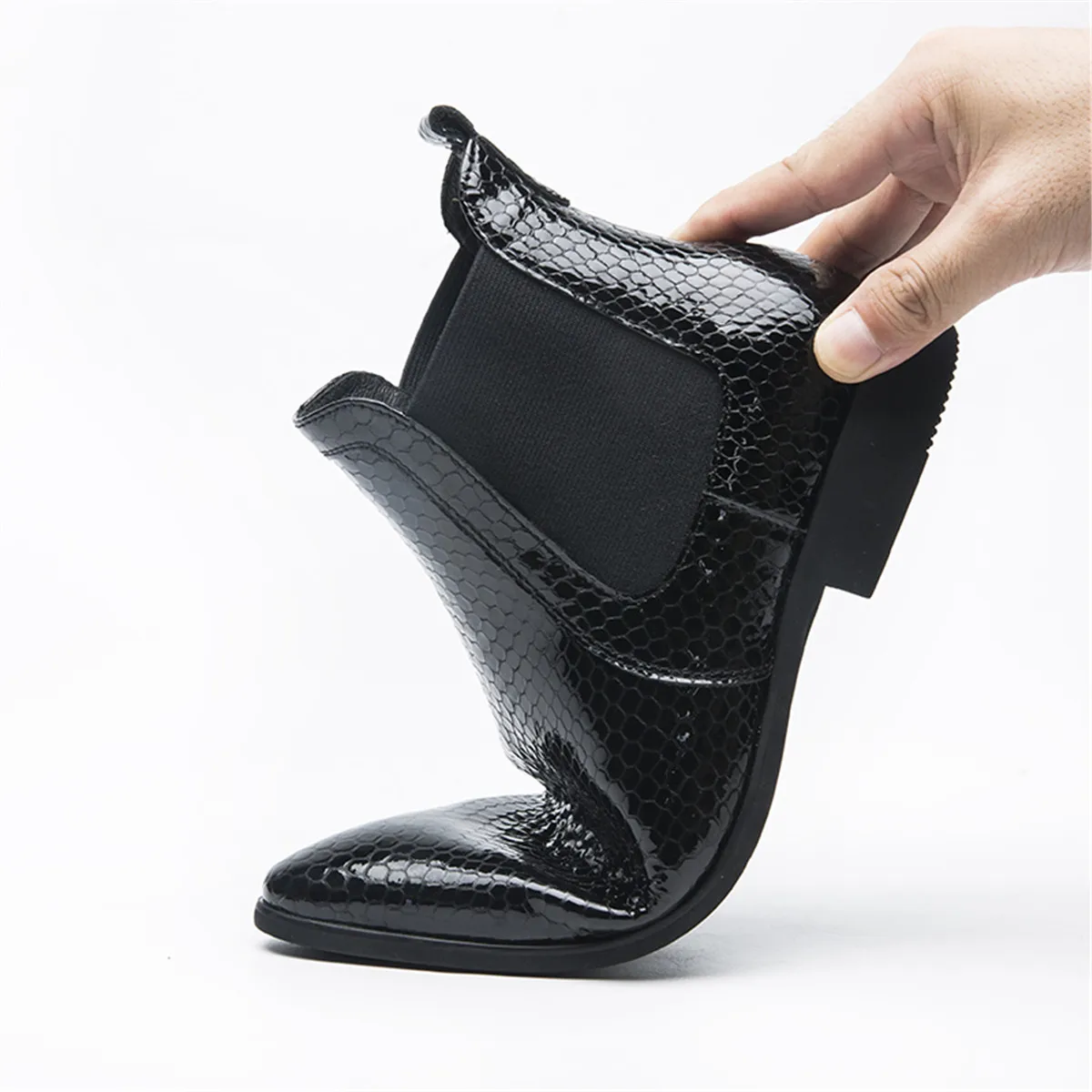 Модные черные ботильоны под змеиную кожу Мужские модельные ботинки из