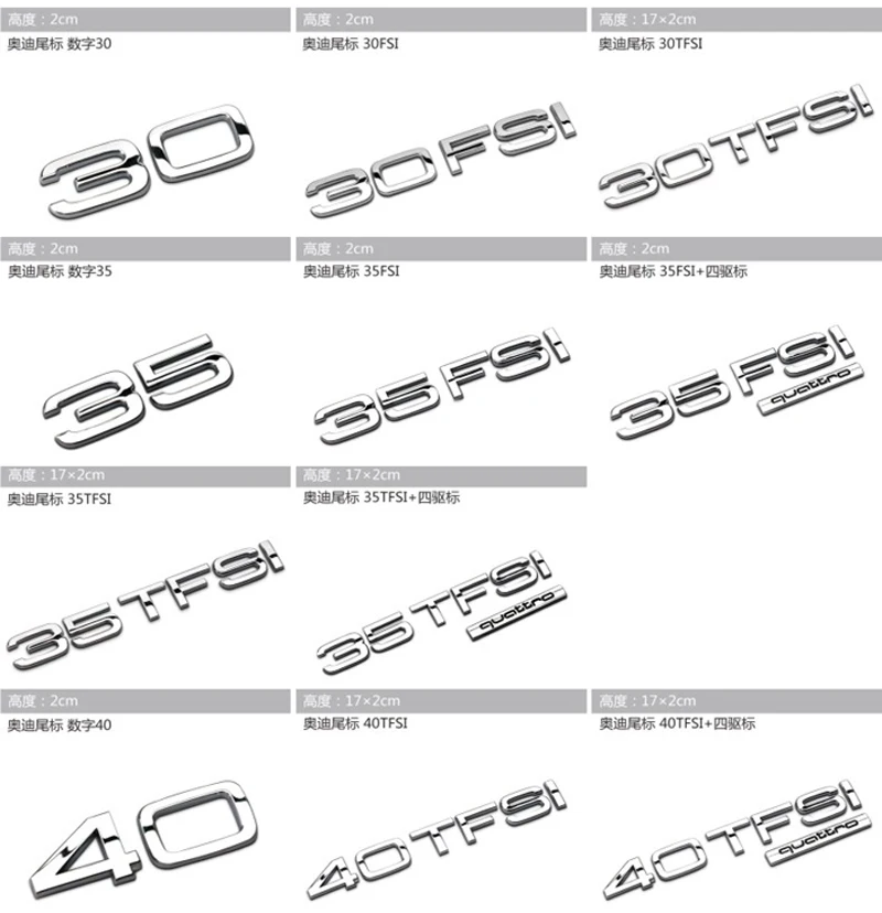 Новый Audi A3/A4L/A5/A6L выбросов стандарт 30/35/40/45/50 TFSI задней маркировки наклейки