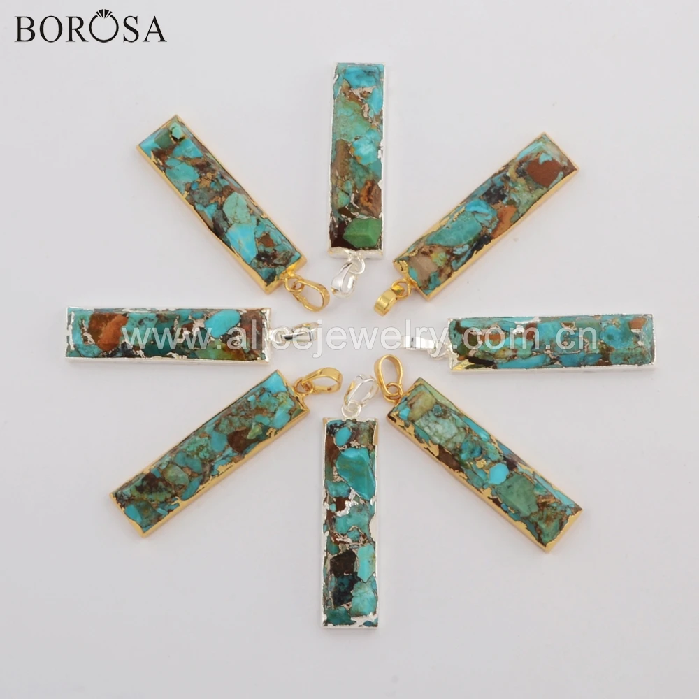 BOROSA 5 шт. прямоугольная Золотая медь натуральная бирюза граненый кулон