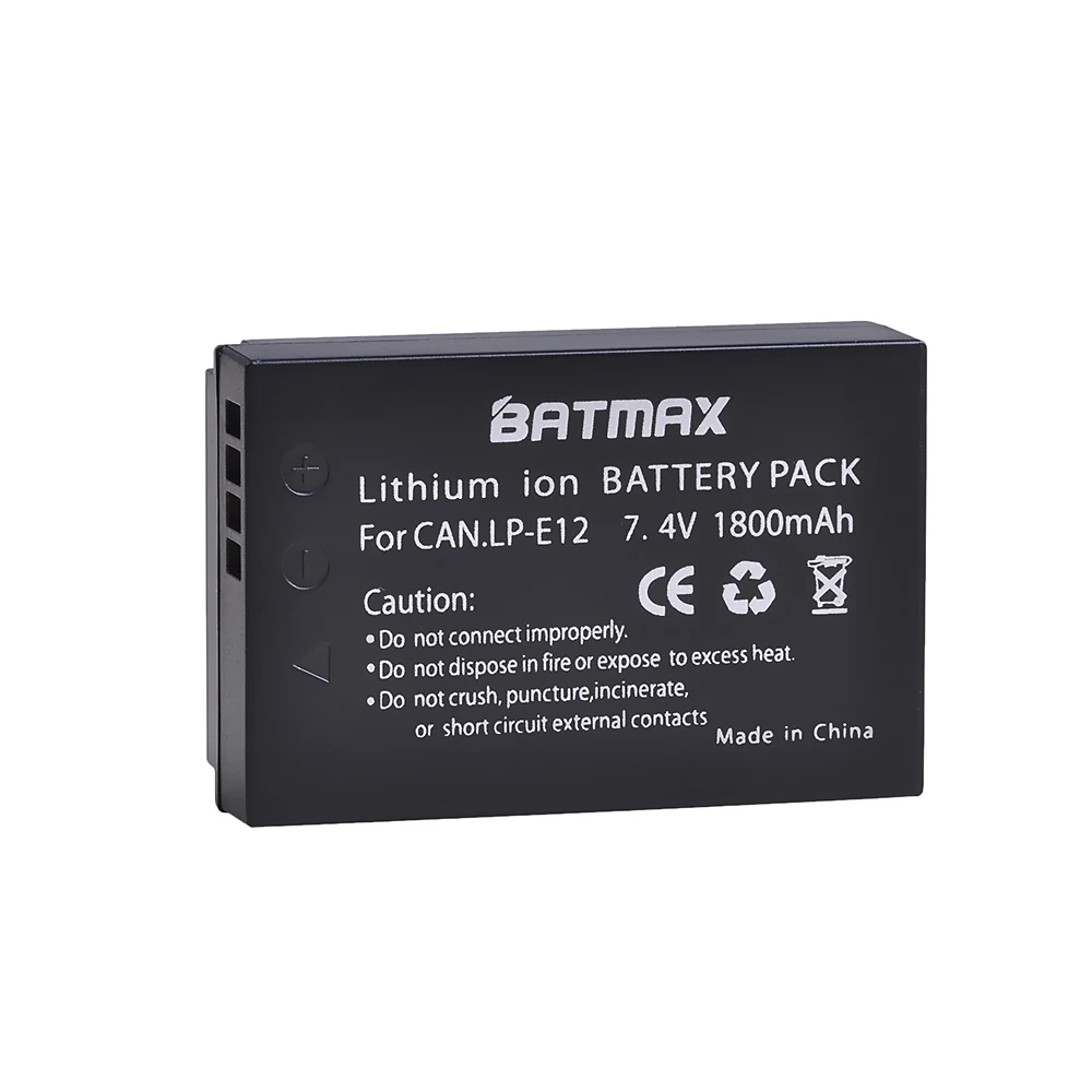 Аккумулятор Batmax LP-E12 LP E12 LPE12, 1 шт., 1800 мА · ч, для цифровых камер Canon EOS M EOS M10 M100 EOS Rebel SL1 EOS 100D