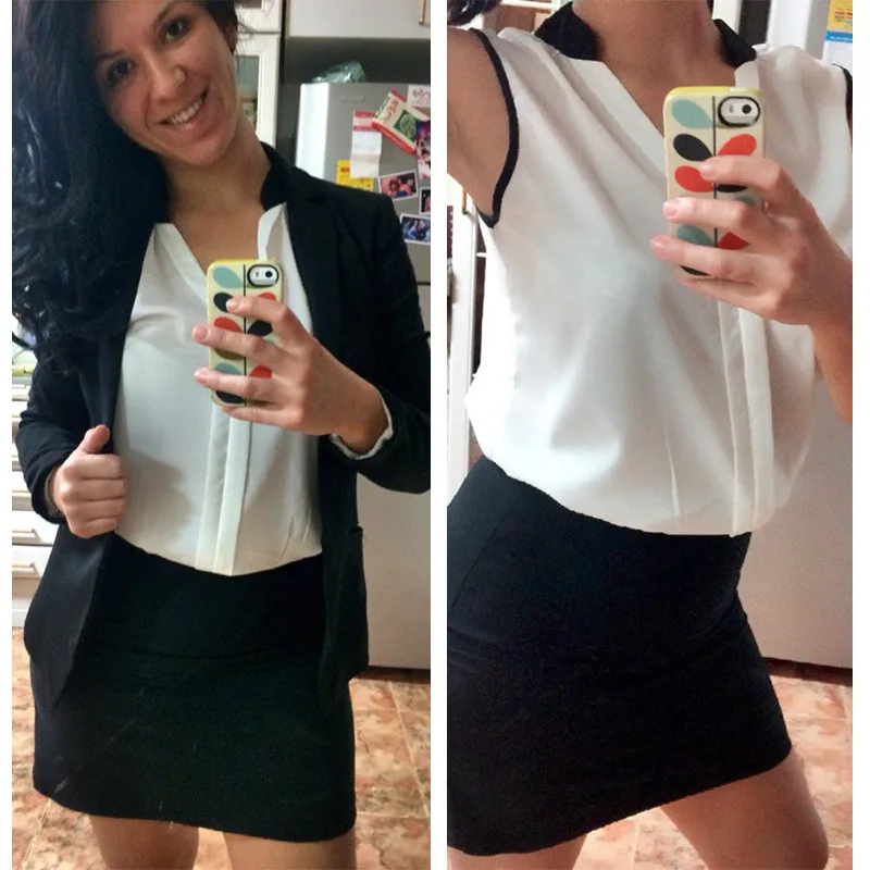 Женская приталенная блузка без рукавов Повседневная белая или розовая с