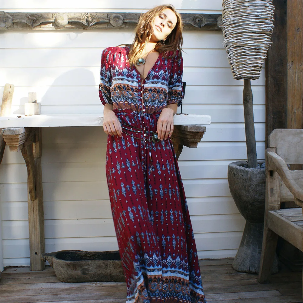 AVODOVAMA M Boho Длинные платье макси 2018 для женщин v образный вырез разделение стильный