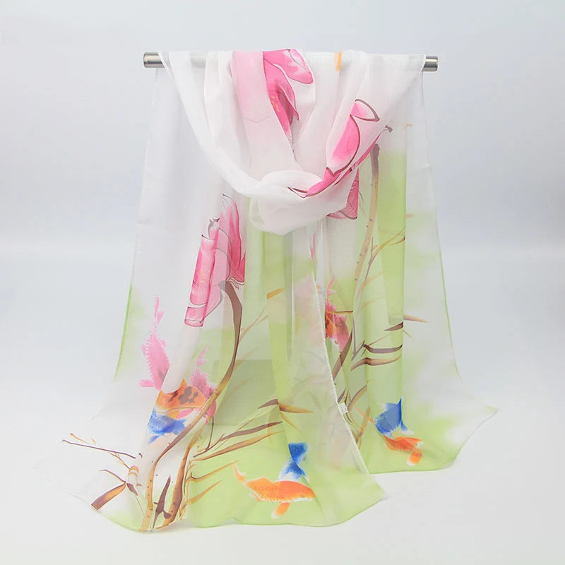 

1pcs Chiffon 155cm Women Long Scarf Flower Lady Shawls Floral Scarves 2019 Autumn Women Fashion Winter Accesories
