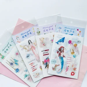 4 листаупаковка, каваи, ретро, сказочные наклейки для девочек, клейкий декор, записная книжка, дневник, Декоративные Канцелярские Принадлежности для студентов
