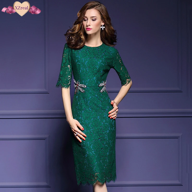 Новый Для женщин осень мода Bodycon Кружева вечерние платье Элегантный Аппликации С