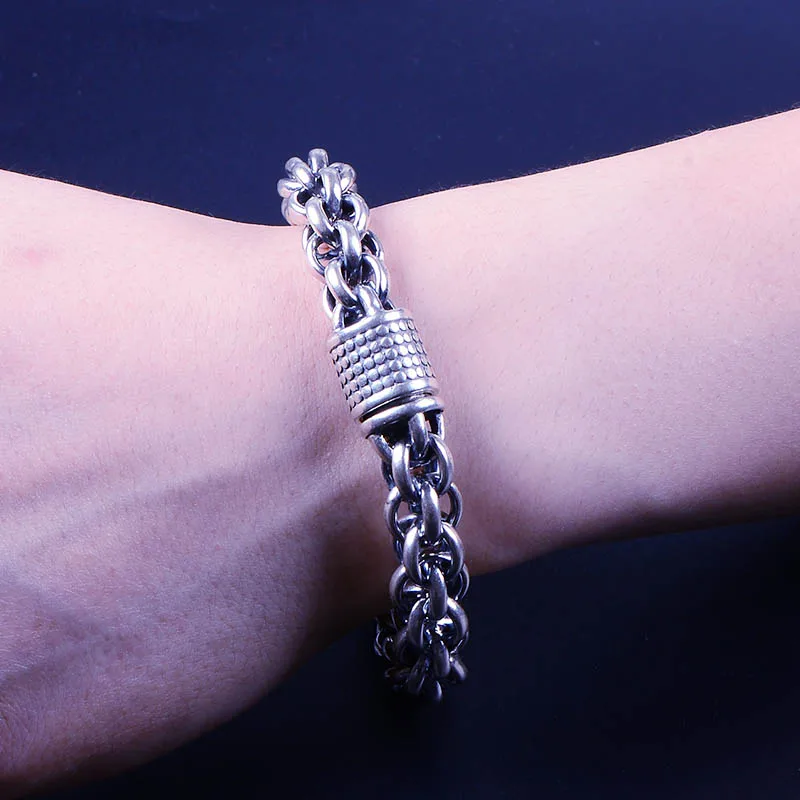 

MetJakt Punk Rock Biker Bracelet Solid 925 Sterling Silver 1.2cm Width Bubble Circle Bracelet & Thailand Handmade Jewelry 23cm