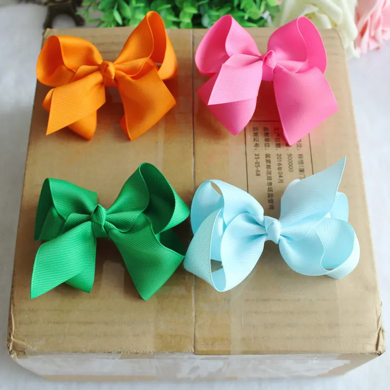 4 inch 15 pcs/lot cute hair bows polyester grosgrain ribbon hairbows with clips colors | Дом и сад