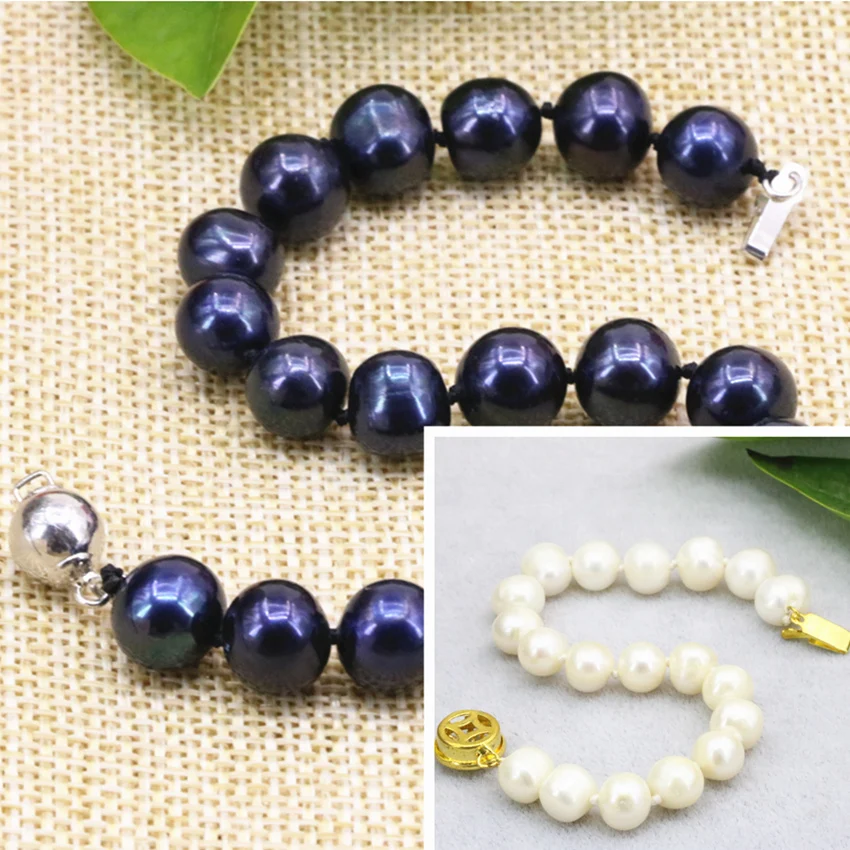 

3 style natural white black freshwater cultured pearl 8-9mm beads strand bangle & bracelets for women gift jewelry 7.5inch B3175