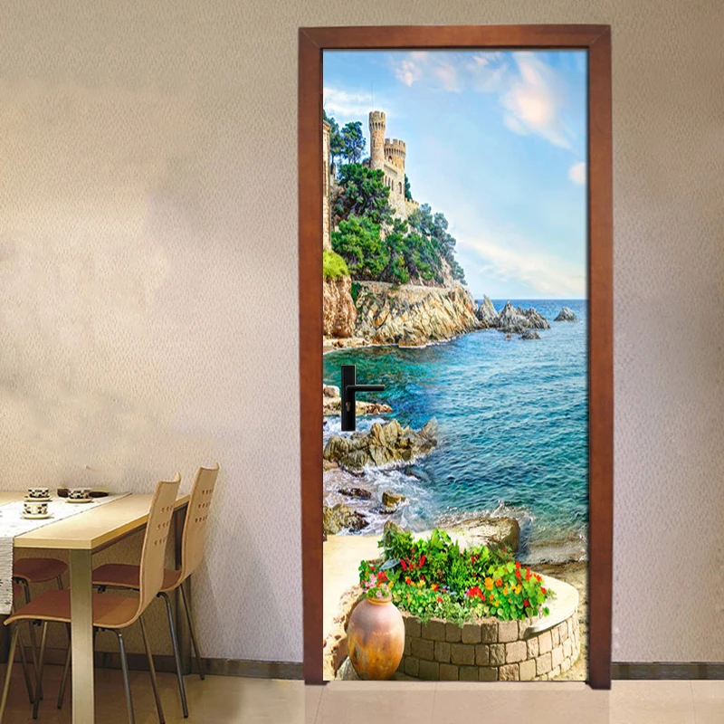 

Garden Seaview PVC Waterproof 3D Space Mural Wallpaper Home Decoration Living Room Modern Creative Art Door Stickers wallpaper