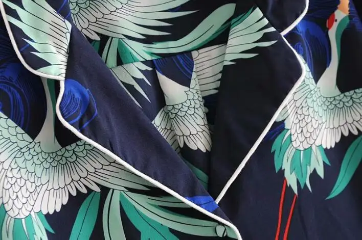 Винтажная рубашка кимоно с принтом в виде журавлей и птиц 2018 женская пижама