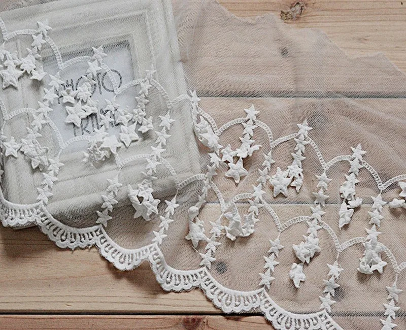 5 ярдов ручная работа DIY 3D Звезда Форма вышивка Венецианская Сетка кружевная отделка ткань с кисточкой-LSXG