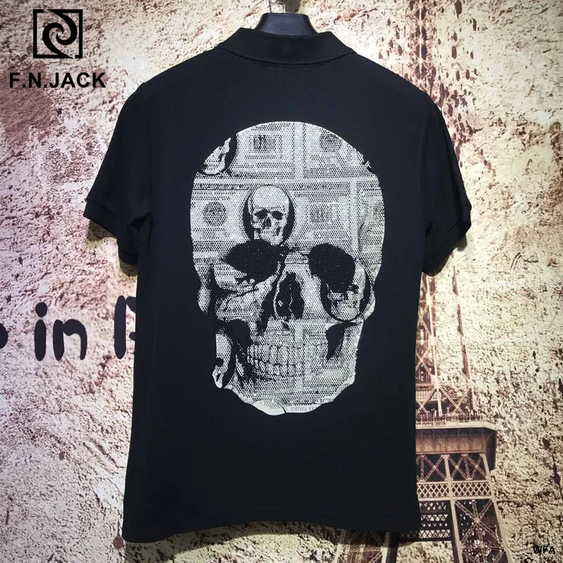 F. N. JACK, Новое поступление, мужская рубашка поло с коротким рукавом, модные рубашки, повседневный мужской топ, рубашка поло с крутым черепом