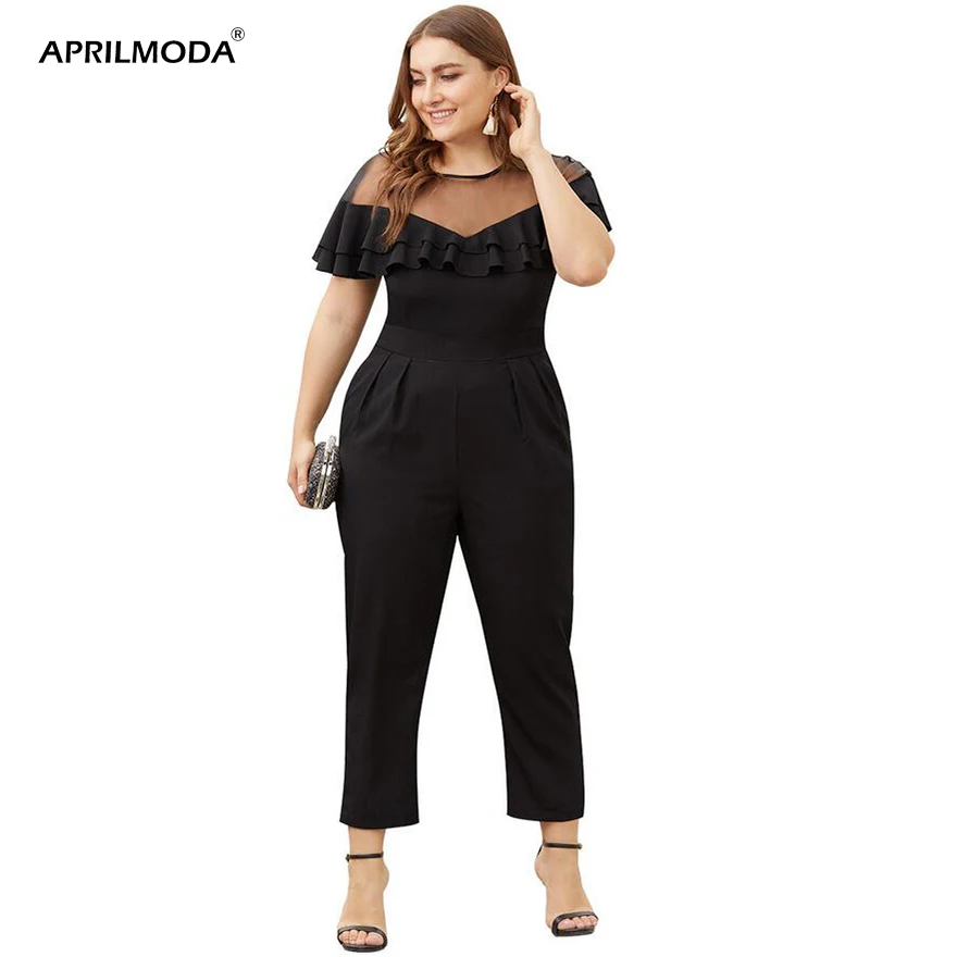 Summer Sexy Jumpsuits Women Rompers Elegant Bandage Black Casual See Through Jumpsuit Loose Overalls Plus Size Jumpsuits Boho